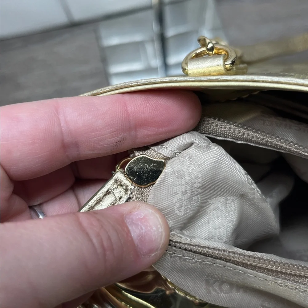 9865 Michael Kors Metallic Gold Patent Tote with Chain Handles 257499865 - Picture 9 of 14